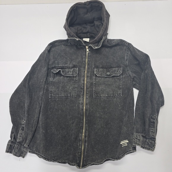 Zara Other - Zara Boys Black Acid Wash Hooded Denim Jacket Full Zip Size 13-14 164cm